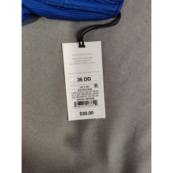 Women's Shade and Shore Lightly Lined Ribbed Halter Bikini Top Blue 36DD - Picture 6 of 6